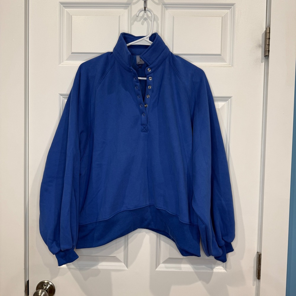 AS Revival Cobalt Blue Snap Henley Balloon Sleeve Sweatshirt Size Medium - Picture 2 of 6